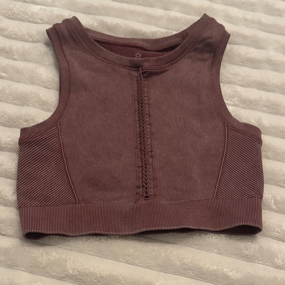 OFFLINE by Aerie Mauve Ribbed Sports Bra Small Seamless Longline Crop Top